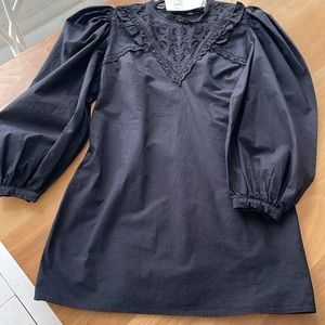 ZARA BWT BLACK COTTON PUFF SLEEVE DRESS